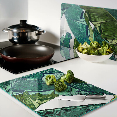 Szklana deska do krojenia z motywem liści palmowych w odcieniach zieleni