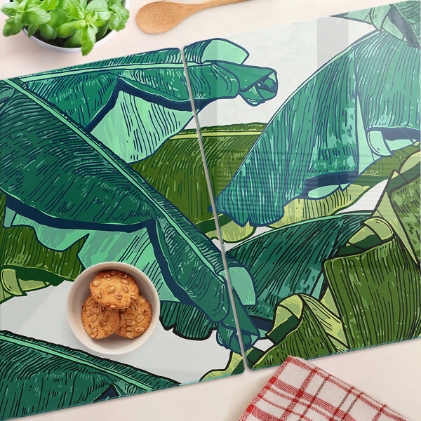 Szklana deska do krojenia z motywem liści palmowych w odcieniach zieleni