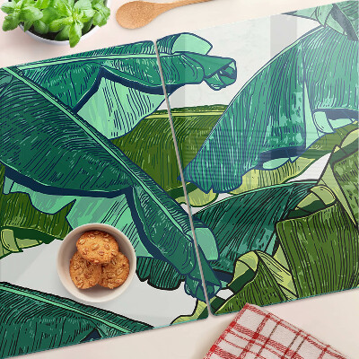 Szklana deska do krojenia z motywem liści palmowych w odcieniach zieleni