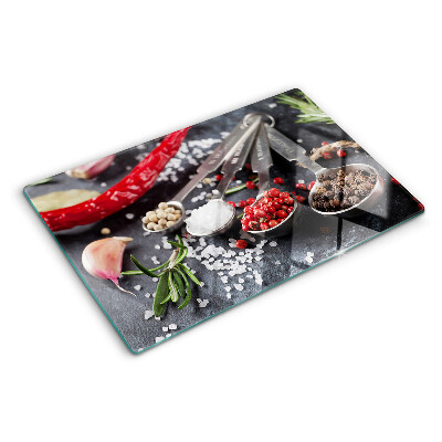 Szklana deska kuchenna z motywem przypraw i ziół