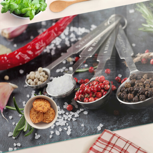 Szklana deska kuchenna z motywem przypraw i ziół