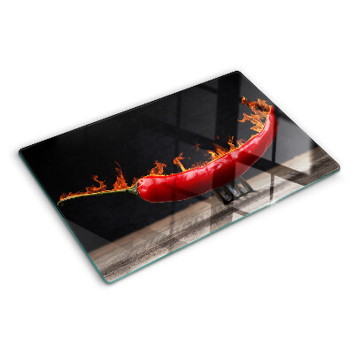Szklana deska do krojenia z motywem ognia i papryki chili