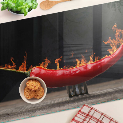 Szklana deska do krojenia z motywem ognia i papryki chili