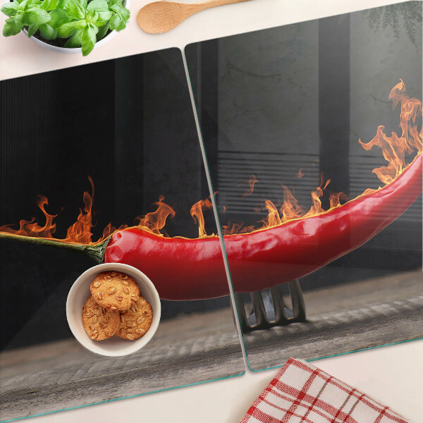 Szklana deska do krojenia z motywem ognia i papryki chili