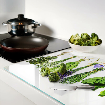 Szklana deska kuchenna z motywem ziół na sznurku