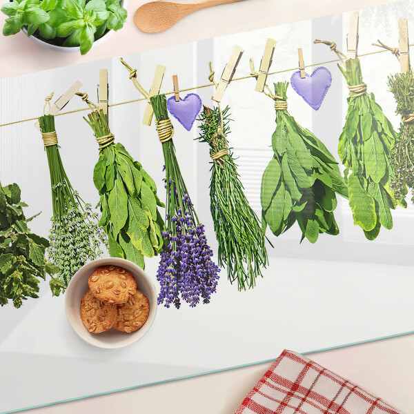 Szklana deska kuchenna z motywem ziół na sznurku