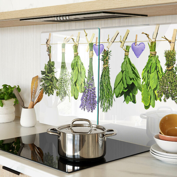 Szklana deska kuchenna z motywem ziół na sznurku