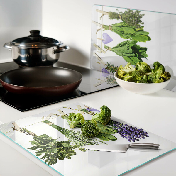 Szklana deska kuchenna z motywem ziół na sznurku