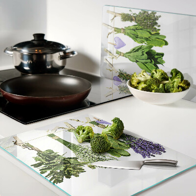 Szklana deska kuchenna z motywem ziół na sznurku