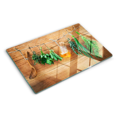 Szklana deska do krojenia z motywem ziół, idealna do pracy w kuchni