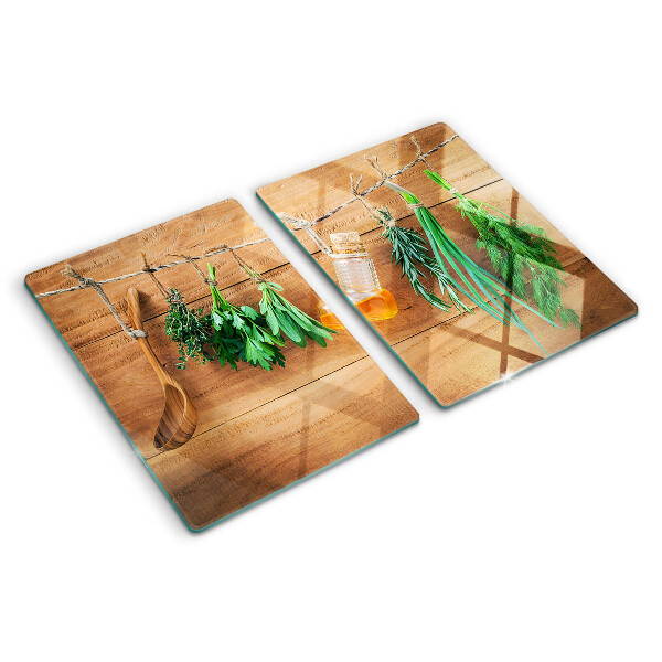 Szklana deska do krojenia z motywem ziół, idealna do pracy w kuchni