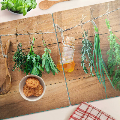 Szklana deska do krojenia z motywem ziół, idealna do pracy w kuchni