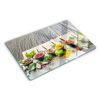 Szklana deska kuchenna z motywem przypraw i ziół