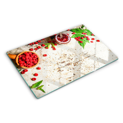 Deska kuchenna szklana z motywem malin i liści