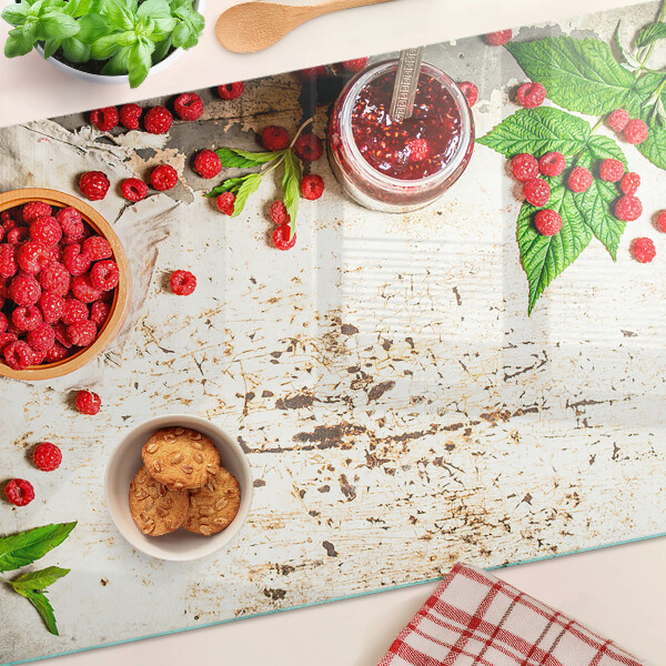 Deska kuchenna szklana z motywem malin i liści