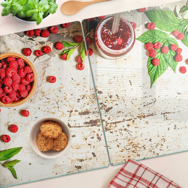 Deska kuchenna szklana z motywem malin i liści