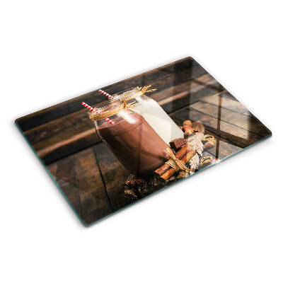 Szklana deska kuchenna z motywem słoików z napojami na drewnianym tle