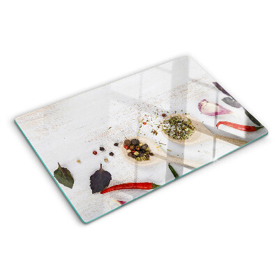 Szklana deska kuchenna z motywem przypraw i ziół