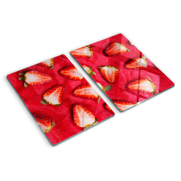 Deska kuchenna szklana z motywem truskawek na różowym tle