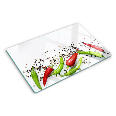 Szklana deska kuchenna z motywem papryki i pieprzu