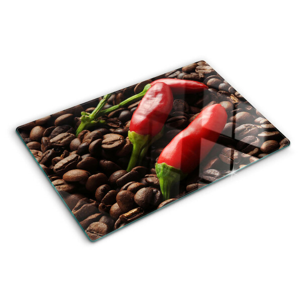 Szklana deska kuchenna z motywem kawy i papryczek chili