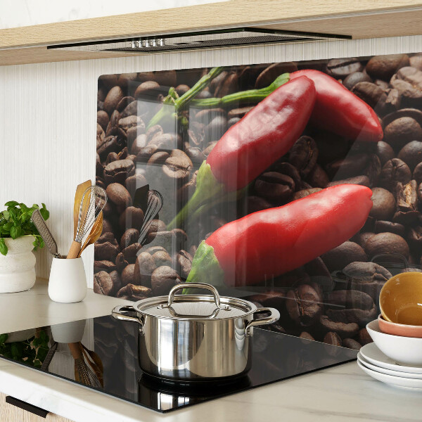 Szklana deska kuchenna z motywem kawy i papryczek chili