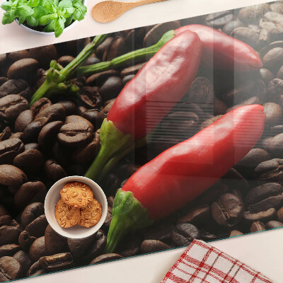 Szklana deska kuchenna z motywem kawy i papryczek chili