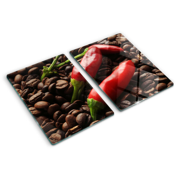 Szklana deska kuchenna z motywem kawy i papryczek chili
