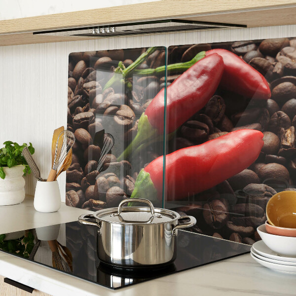 Szklana deska kuchenna z motywem kawy i papryczek chili