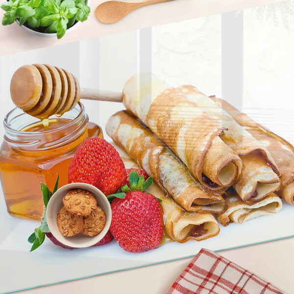 Deska kuchenna szklana Naleśniki z miodem i truskawkami
