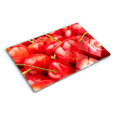Szklana deska do krojenia z motywem wiśni na czerwonym tle