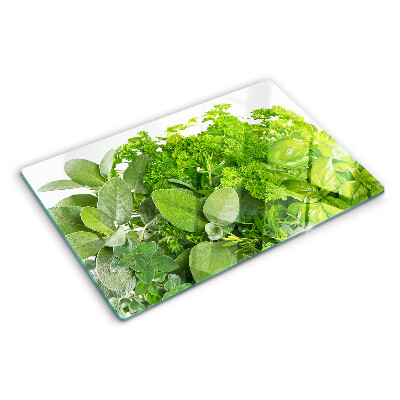 Szklana deska kuchenna z motywem zielonych ziół i liści