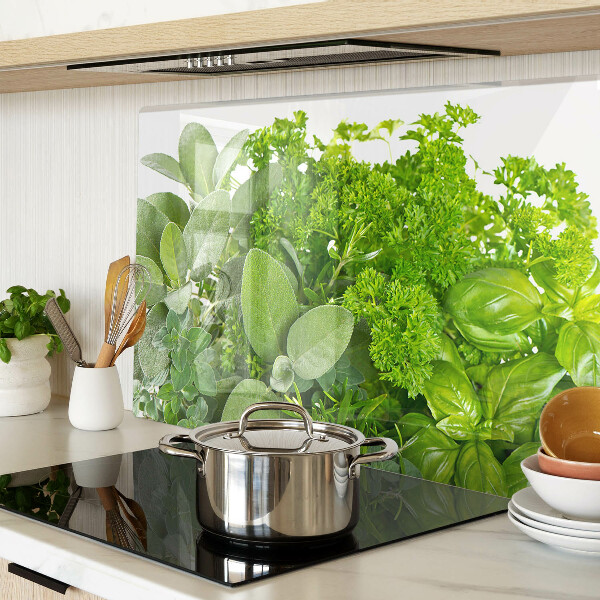 Szklana deska kuchenna z motywem zielonych ziół i liści