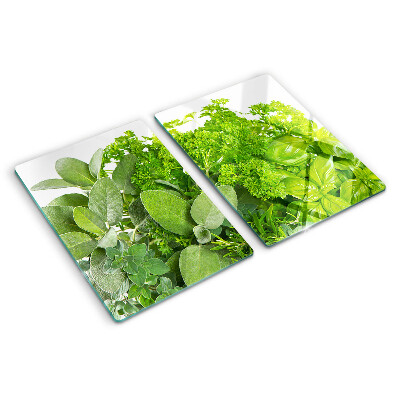 Szklana deska kuchenna z motywem zielonych ziół i liści