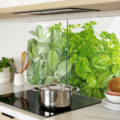 Szklana deska kuchenna z motywem zielonych ziół i liści