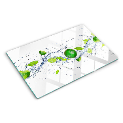 Deska kuchenna szklana z motywem cytryn i liści na tle wody