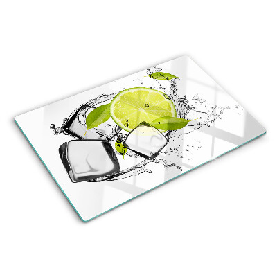 Szklana deska kuchenna z nadrukiem cytryny z lodem i liśćmi