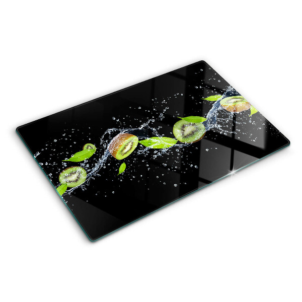 Deska kuchenna szklana z motywem kiwi w wodzie i liśćmi