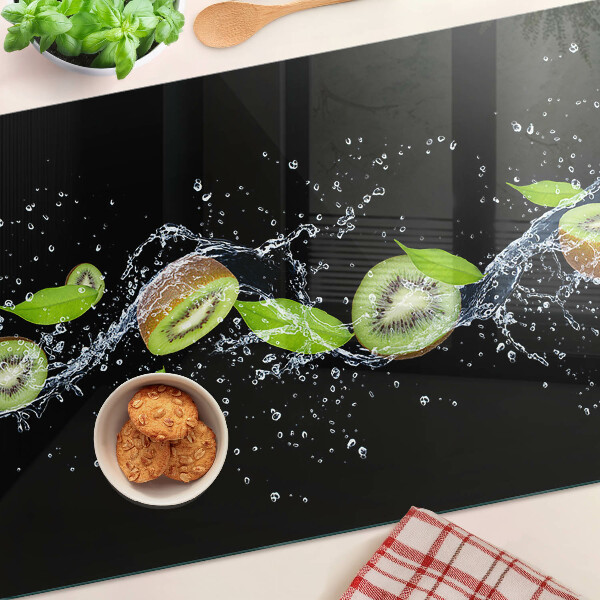 Deska kuchenna szklana z motywem kiwi w wodzie i liśćmi