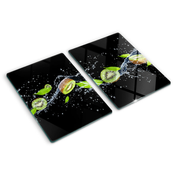 Deska kuchenna szklana z motywem kiwi w wodzie i liśćmi