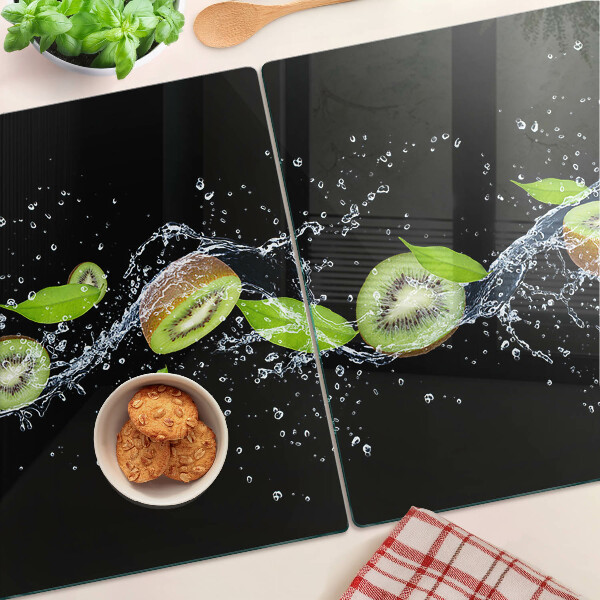 Deska kuchenna szklana z motywem kiwi w wodzie i liśćmi