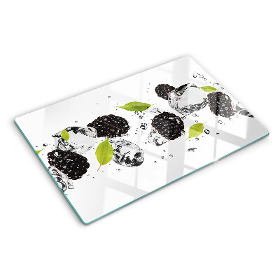 Deska kuchenna szklana z motywem malin z liśćmi i kroplami wody