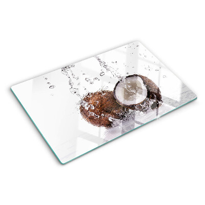 Szklana deska do krojenia z nadrukiem przedstawiającym kokos w wodzie