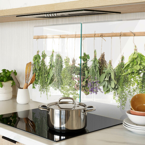 Deska kuchenna szklana z motywem suszonych ziół na sznurku