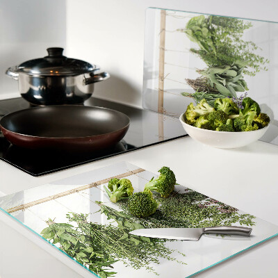 Deska kuchenna szklana z motywem suszonych ziół na sznurku