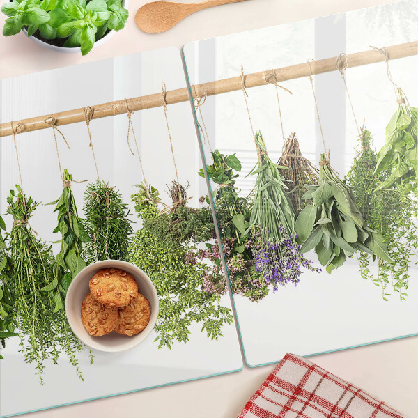 Deska kuchenna szklana z motywem suszonych ziół na sznurku