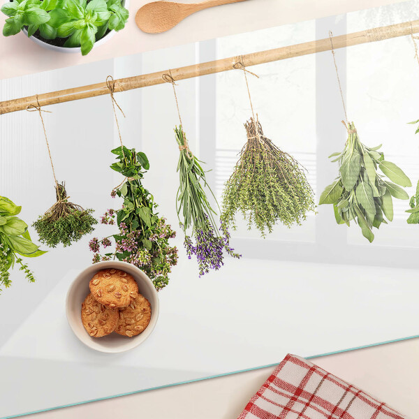 Deska kuchenna szklana z motywem suszonych ziół na sznurku