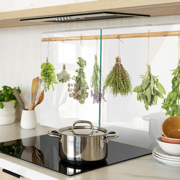 Deska kuchenna szklana z motywem suszonych ziół na sznurku