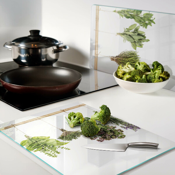 Deska kuchenna szklana z motywem suszonych ziół na sznurku