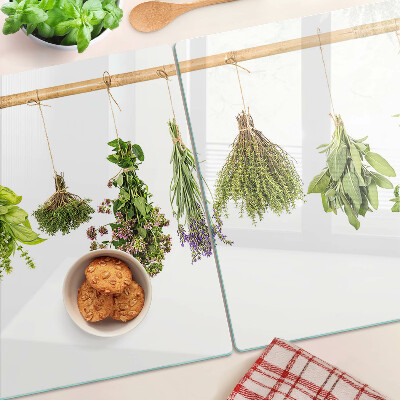 Deska kuchenna szklana z motywem suszonych ziół na sznurku